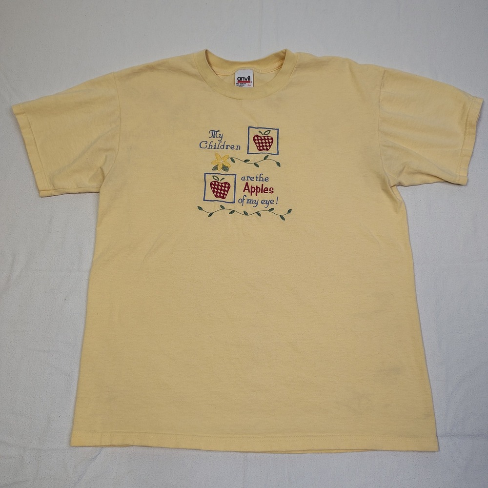 Vintage Anvil Yellow Embroidered My Children Apples of My Eye T-Shirt Large